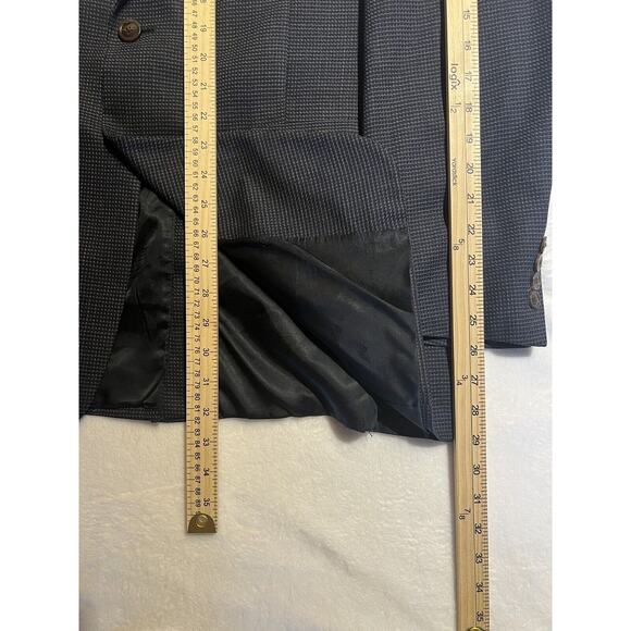 Vintage Hart Schaffner Marx 42L Blue Black Textured Blazer Sport Coat Jacket - Picture 12 of 14